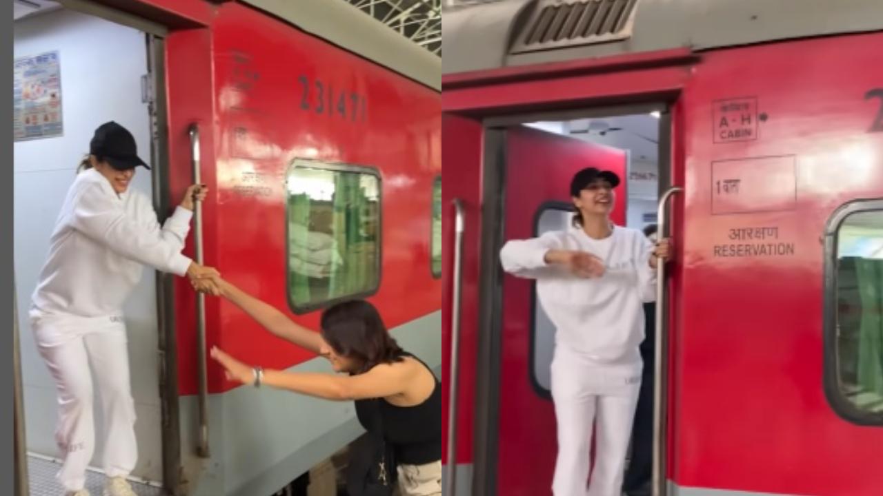 Malaika Arora channels her inner Shah Rukh Khan at a train station