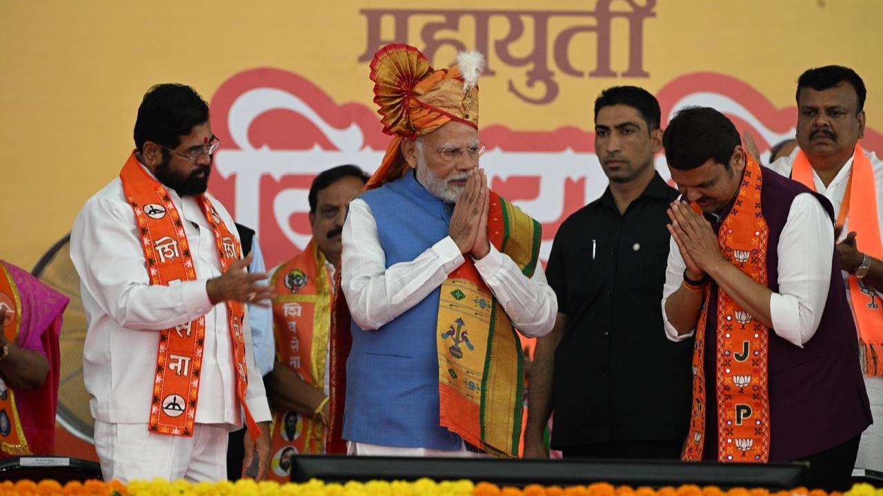 IN PHOTOS: PM Modi address rally at Shivaji Park along with CM Shinde, Fadnavis