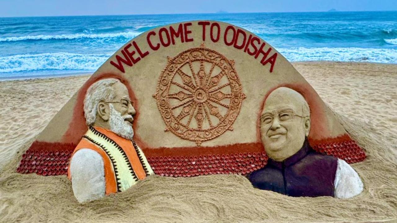 Sand artist Sudarsan Pattnaik greets PM Modi with sculpture at Puri Beach