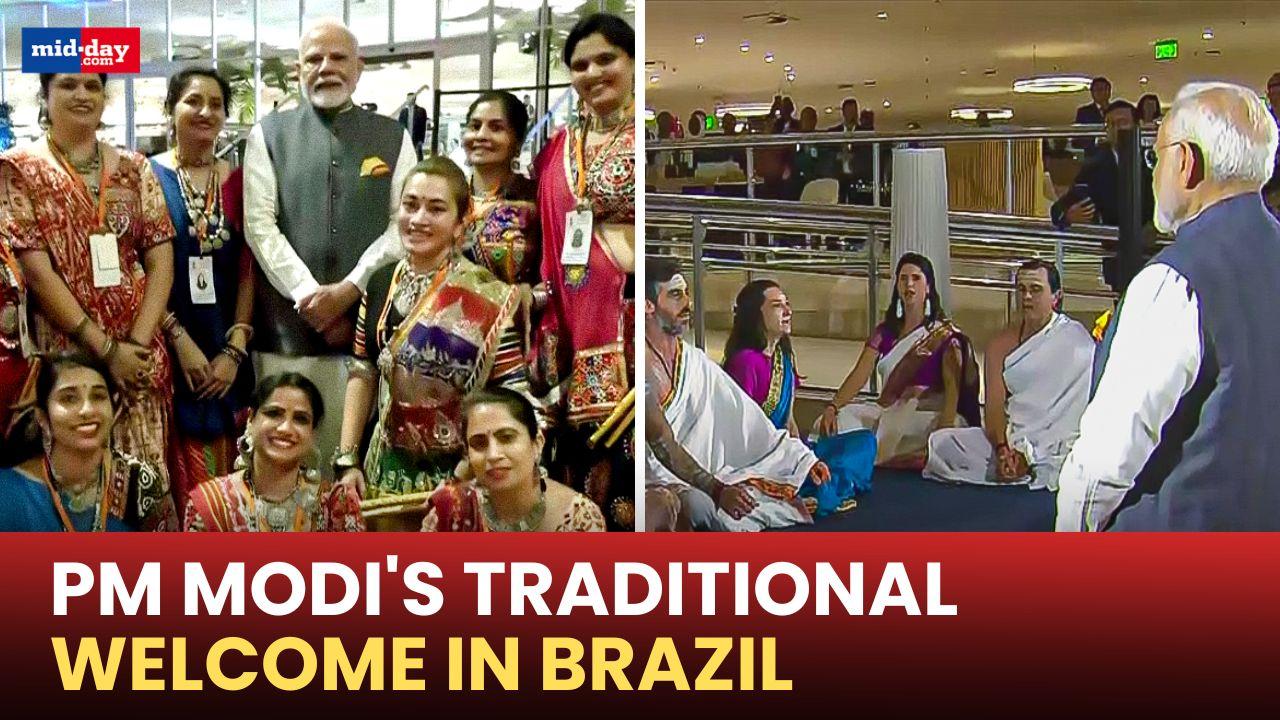 PM Modi Brazil visit: PM gets special traditional welcome in Brazil - Watch