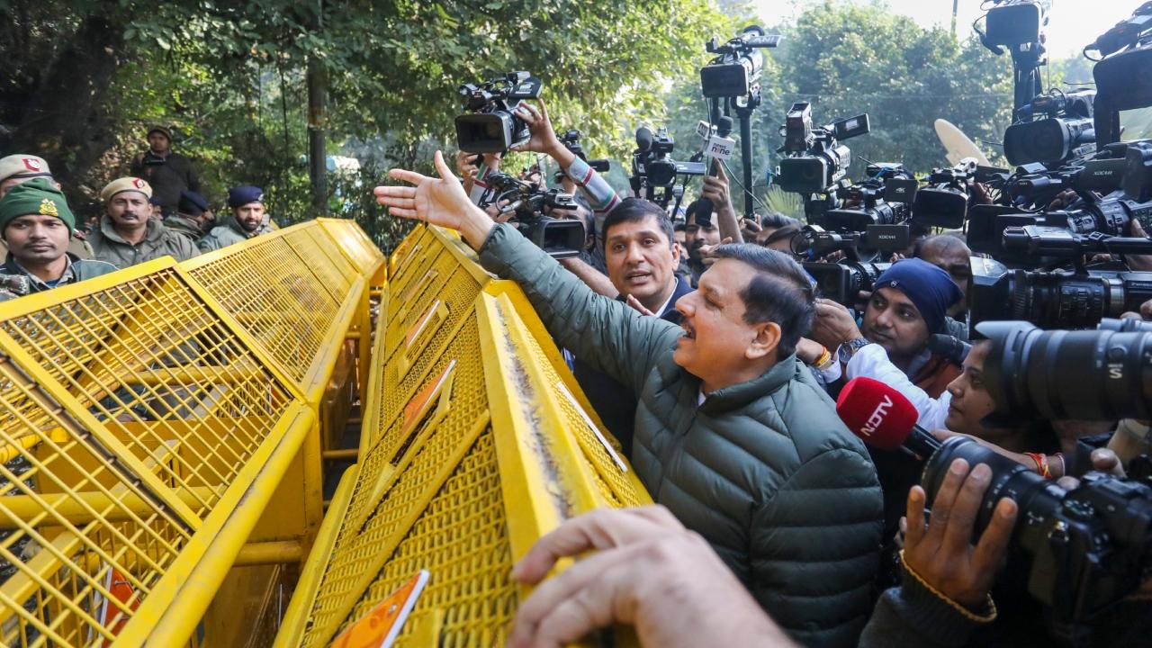 In Photos: AAP leaders reach Delhi CM house to investigate 'Sheesh Mahal' claims