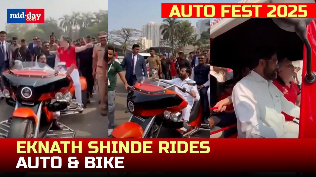 Eknath Shinde Rides Bike and Auto at Thane's Auto Fest 2025